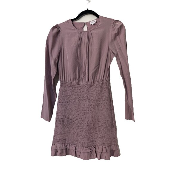 Le lis Collection Sz S  Mini Dress Mock Satin Purple Open Back Ruffle Hem - Picture 1 of 9